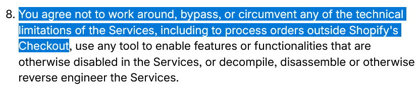 Shopify Checkout terms
